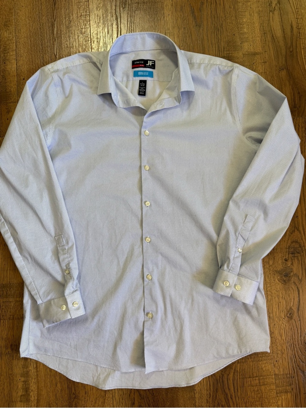 JF. J FERRAR Stretch Coolmax Slim Fit Dress Shirt White/Blue Dot 16-16.5 34-35
